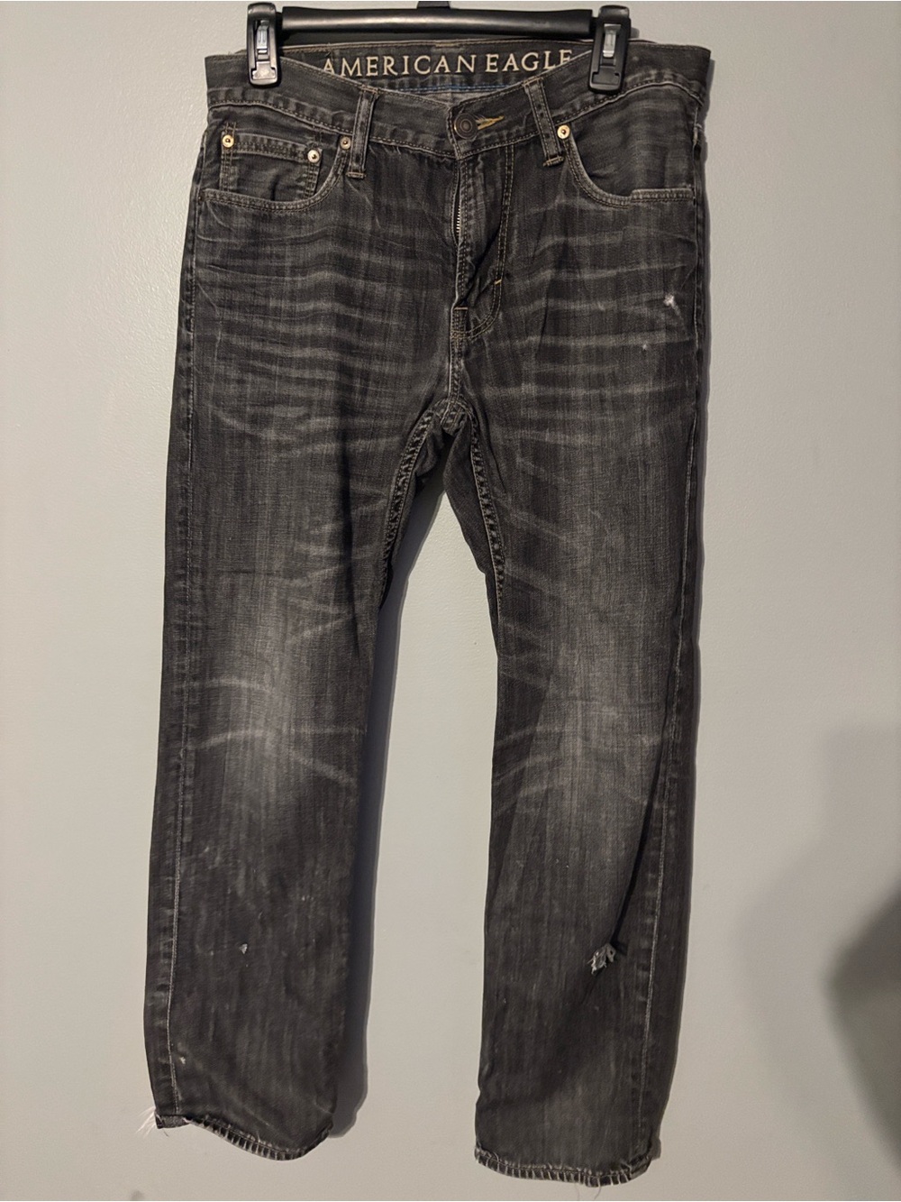 American Eagle Outfitters Men's Faded / distressed gray/Black Straight Jeans